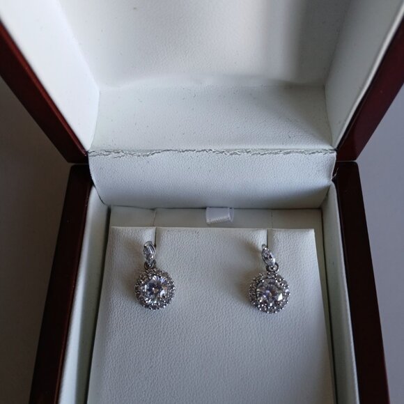 ✨️ Authentic Sterling Silver & CZ Halo Earrings 💎 - Picture 3 of 4